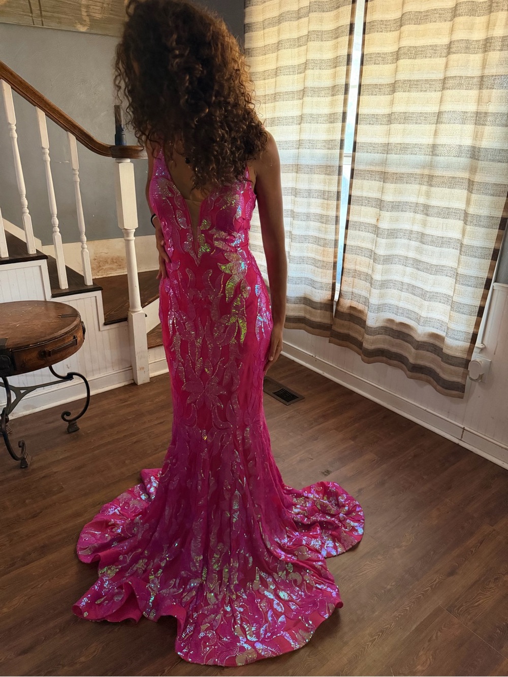 Jovani Hot Pink Sequin Maxi Dress - Picture 8 of 12